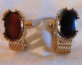 Swank Cufflinks Amber Cabochon 1970s Cufflinks Wrap Around Cufflinks Goldtone Swank Cufflinks