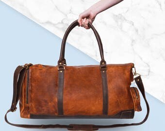Leather Holdall/Duffle - Weekend Bag - Overnight Bag in Vintage Brown and Mahogany by MAHI Leather