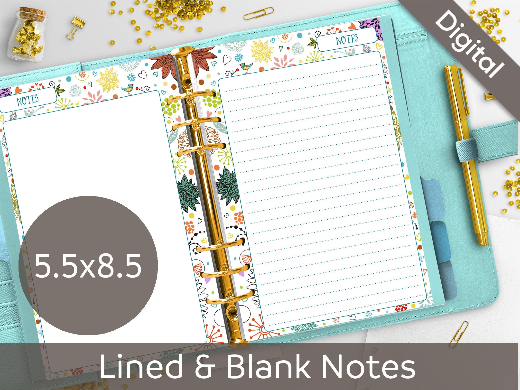 5.5x8.5 Notes Printable Half size printable refills Lined