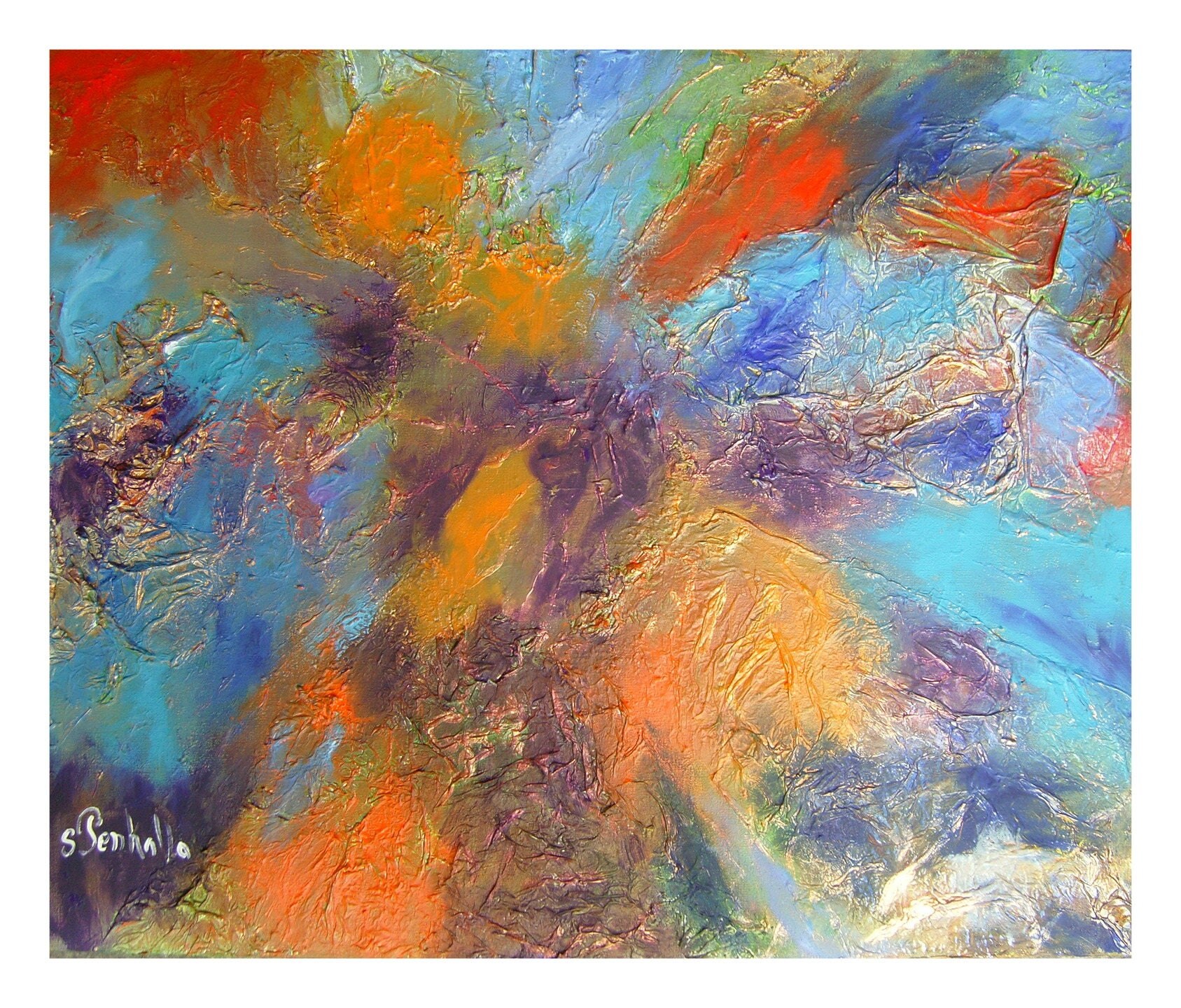  tableau  peinture  abstrait orange  acrylique en relief de