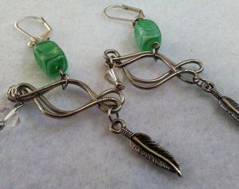 Earrings - Light Green Feather - 1 - 07-22-17