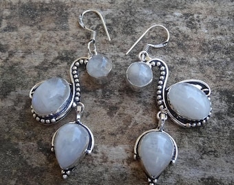Sale Sterling Silver Natural Rainbow Moonstone Earrings - Sterling Silver Moonstone Earrings - Natural Stone Earrings - Moonstone Earrings
