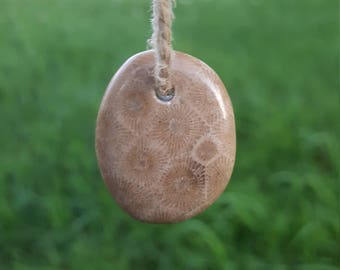 Polished Petoskey stone necklace
