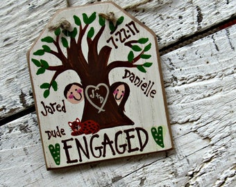 Engaged Ornament, Rustic Engagement Ornament, Personalized Engagement Gift, Engaged Christmas Ornament, Hand Painted Wood Ornament