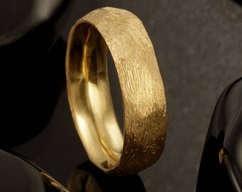 Mens Wedding Ring, Comfort Fit Interior, Unique Wedding Band, 14K Yellow Gold Ring, Gold Wedding Band, His and Hers Wedding Rings, RS-1230