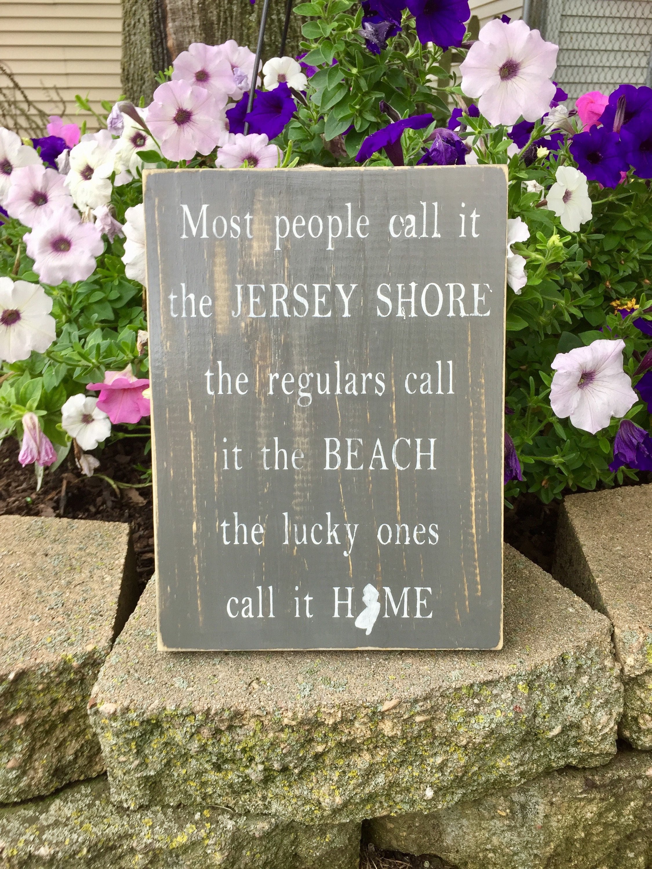 Jersey Shore Home 8x10 Wood Sign in gray and stain with white