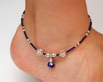 Anniversary Gift|for|her Cobalt blue anklet Seed beads anklet Royal blue anklet Holiday gift Holiday jewelry Women gift for wife gift ideas