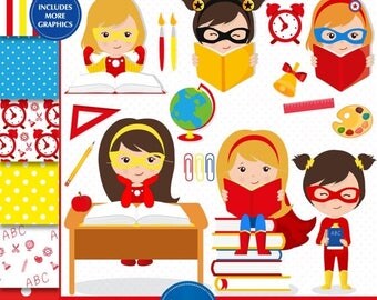50% OFF SALE Superhero clipart, Back to school clipart, Girl clipart, Superhero girl clipart, School images, Teacher clipart - CL162