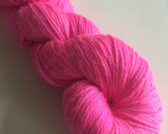 Neon Bright Pink Semi Solid Hand Dyed Yarn Superwash Merino Sport Weight