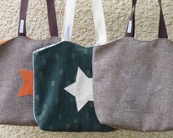 Brown canvas tote bag or Green Velvet / star/lined/tote bag beach bag shoulder bag Star