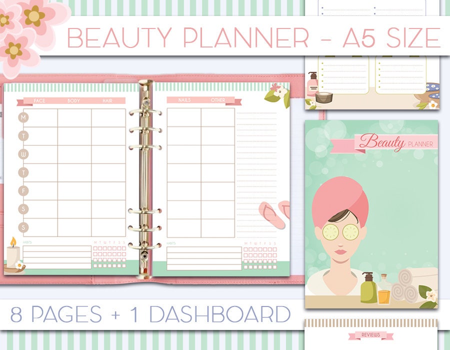 Beauty Planner printable inserts a5 skincare routine tracker