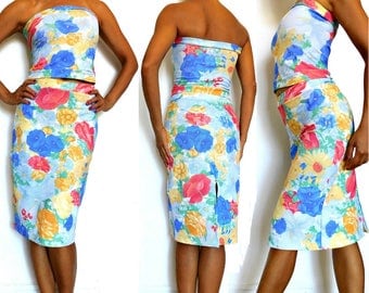 Water Colors Floral Print Pencil Skirt