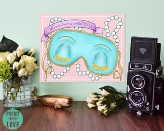 Breakfast at Tiffany's Holly Golightly Sleep Mask Banner Poster with Quote Never Love a Wild Thing Digital Illustration