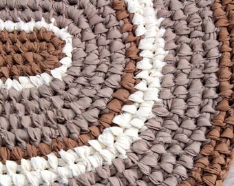 Primitive Style Oval Rag Rug, Toothbrush/Amish Knot Rag Rug, Brown Kitchen Rug, Farmhouse Primitive Cotton Rag Rug, Brown and Tan Oval Rug