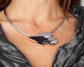 stunning silver and slate, OOAK necklace