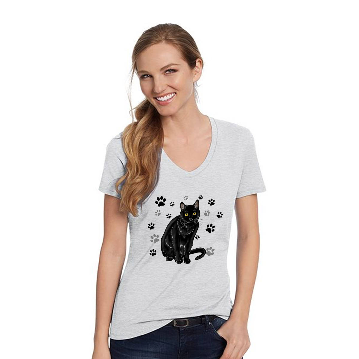 T-shirt Womans T-shirt Gifts for Cat Lovers Tees Black Cat