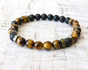 Mens Bohemian Bracelet, Tigers Eye Bracelet, Tribal Rustic Boho Bracelet, Hipster Bracelet, Beaded Bracelet, Elastic Bracelet, For Boyfriend