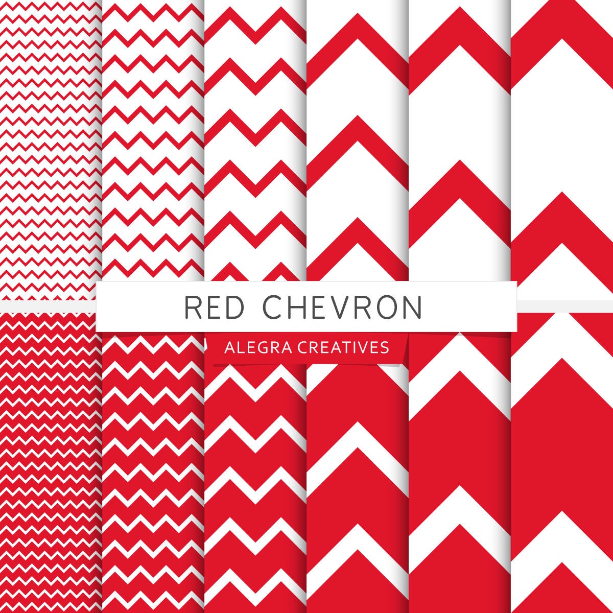 Red Chevron digital paper small chevron big chevron white