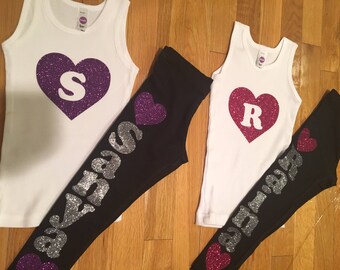 Glitter Initial tank with Glitter Name Leggings