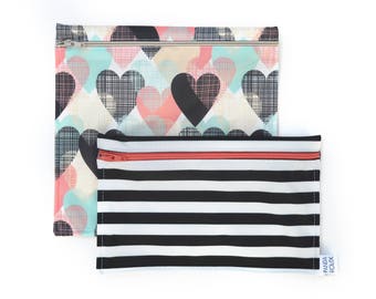 Sacs à sandwich et collation réutilisables - Coeurs - Reusable bags - 1 snack bag 1 sandwich bag - Heart