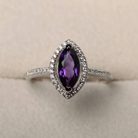 Purple amethyst ring marquise cut engagement silver