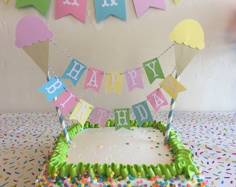 Cake banner. Ice cream party cake topper. Smash cake banner. Ice cream 1st birthday. Girl first birthday.