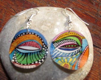 pretty earrings round embossed bright colors!