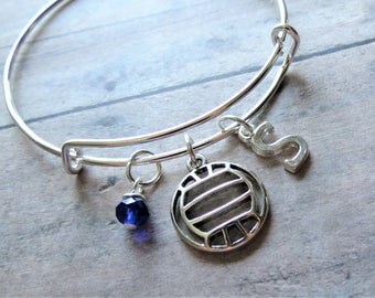 Volleyball Charm Bracelet, Expandable Bangle, Personalized, Gift, Initial Charm, Birthstone, Water Polo, Volleyball Gift, Team Gift