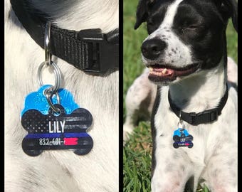 TBL - Thin Blue Line Police Dog Tag - Back The Blue - Custom Name - Dog Tags - Custom Pet Tags - Dog Bone Dog Tag - K9 - Thin Blue Line Dog