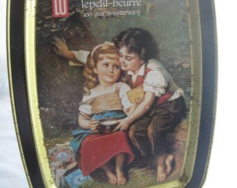 Le Petit Beurre 100th Anniversary Metal Tray / Vintage Le Petit Beurre Tin Platter / Vintage Advertising Tin Tray / Vintage Metal Ad Tray