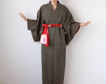 Japanese komon Kimono, long kimono, Japanese dress, kimono dress, casual kimono, maxi kimono, womens kimono, Japanese fashion /1875