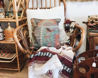 Vintage Mexican Falsa Blanket / Large Mexican Blanket / maroon Blanket / Vintage Baby Blanket