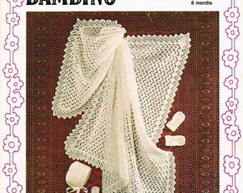 PDF Vintage Baby Knitting Pattern Shawl Blanket Christening Layette Bonnet Bootees Mittens Robin 2550 BAMBINO Lacy Pram Set Pretty