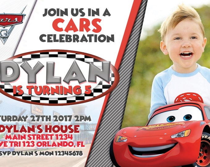 Cars 3 Disney Pixar Birthday Invitation with Photo - We deliver your order in record time!, less than 4 hour! Best Value - Lightning McQueen