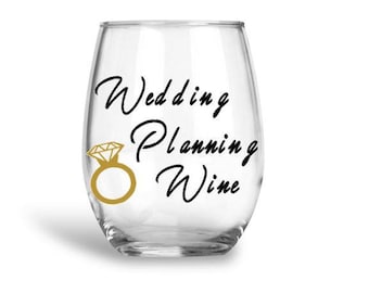 Customizable Wedding Planning Wine Glass. Stemless Wine Glass For Bride To Be