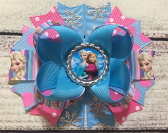 Frozen Hair Bow,Frozen Boutique Hair Bow,Princess Anna Elsa Hair Bows , Frozen Stacked Hair Bows , Disney Frozen Hair Bow ,Pink and Blue Bow