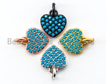 1pc/2pcs,CZ Micro Pave Turquoise Heart shaped Pendant/Charm, Cubic Zirconia Pendant/Charm for Necklace Bracelet,9x10mm, sku#F335