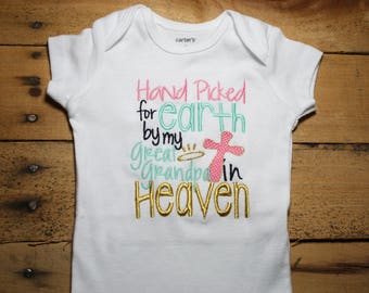 Embroidered Bodysuit Handpicked for Earth by my Great Grandpa in Heaven Baby Shower Gift Hand Picked New Design