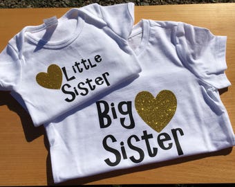 Big sister little sister set, shirt and bodysuit set, siblings shirt set, big and little shirts