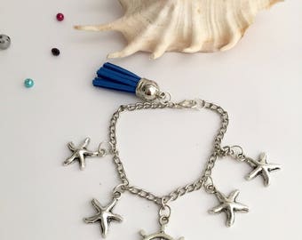 Marine bracelet, starfish bracelet, anchor bracelet, summer bracelet, silver bracelet, chain bracelet and beads, handmade jewelry