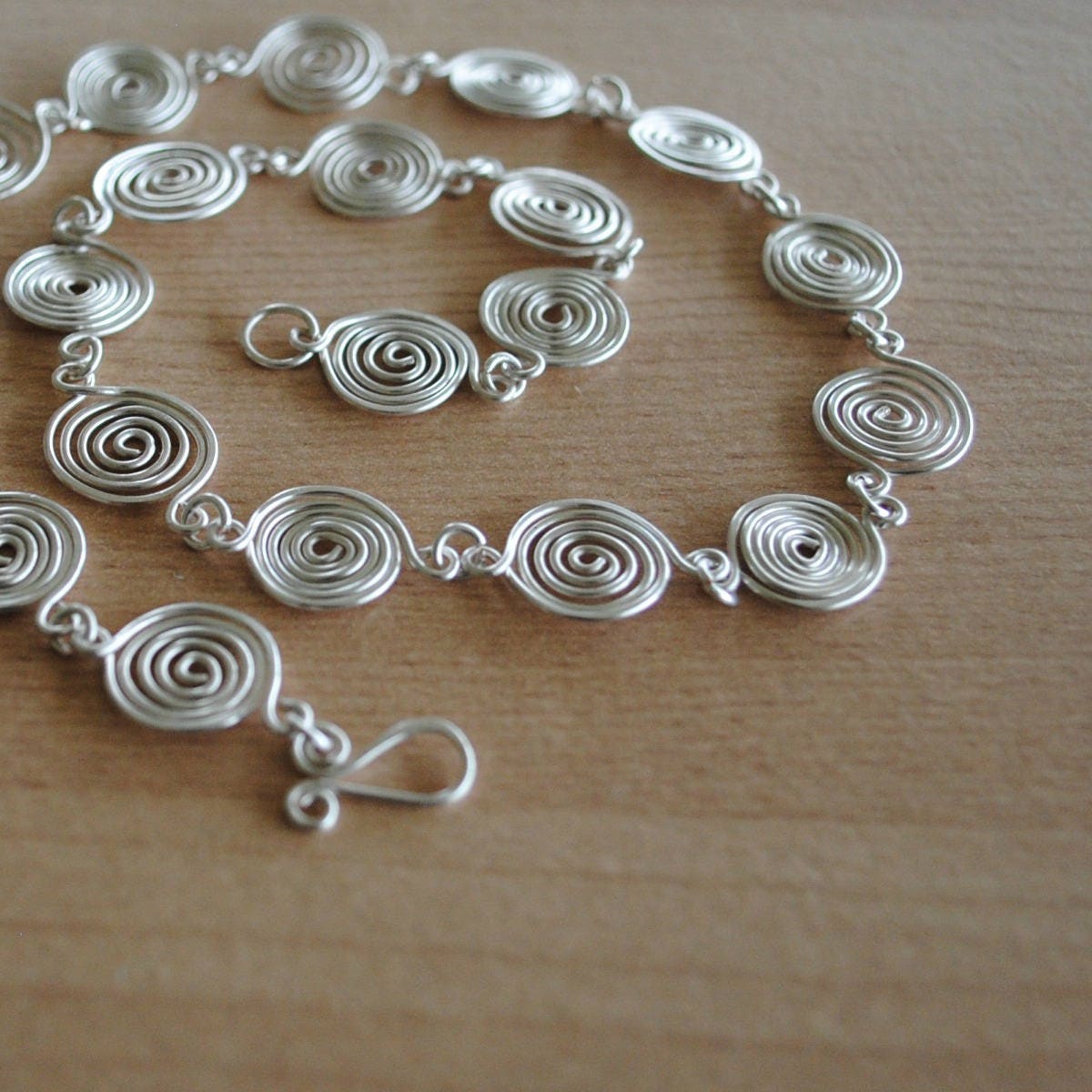 Silver Spiral Necklace in Fine Silver open and closed