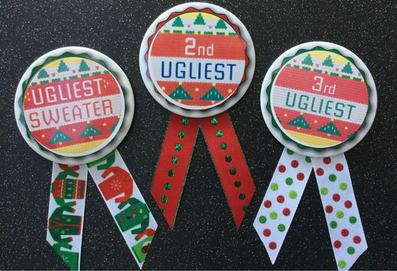 Ugly Christmas Sweater Party Award Ribbons Ugliest