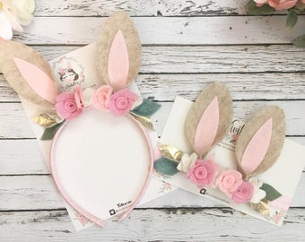 Woodland Birthday Bunny Ears- Bunny Headband- Easter Headband- Some Bunny is One, Felt Flower Headband- Bunny Ears Headband