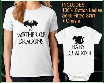 Game Of Thrones Shirts Mother Of Dragons & Baby Dragon Set Mom and Baby Matching Outfit