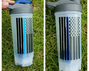 Father's day gift | Thin Blue Line protein shaker bottle / police officer pre workout / protein cup / Gifts for him Fathers Day from child