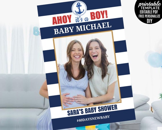 Ahoy it's a Boy Photo Prop Frame Template. Navy Printable