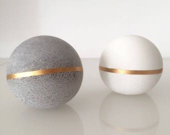 Geometric Concrete Copper Decor Sculptures, Concrete Sphere, paperweight, beton bookend