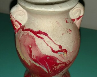 1940's Vintage Nemadji Red and white pottery vase.