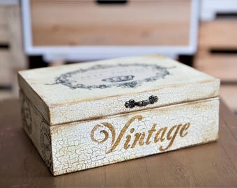 Jewelry box, wanderlust gifts, postcard storage, ivory cream, gift for traveler, keepsake storage, french style, shabby chic, memorial box