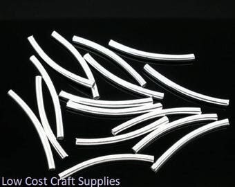 Tube Beads, Curved Tube Beads, Curved Beads, Silver Tube Beads, Silver Curve, Silver Plated Beads, 30mm Tube, 30mm Beads, Large Beads,